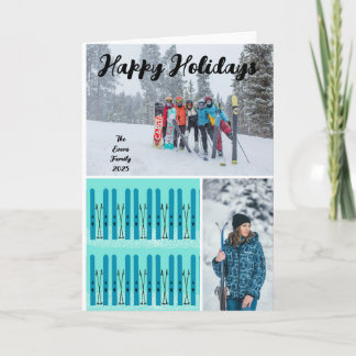 Blaue Skier mit Schnee Karte
