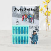Blaue Skier mit Schnee Karte (Gelbe Blume)