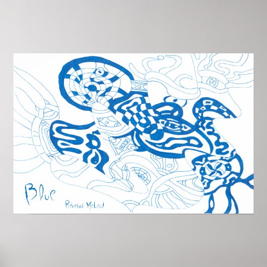 Blaue Skizze, abstrakt Poster (Vorne)