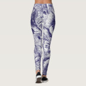 Blaue Skizze Blume Muster Leggings (Rückseite)