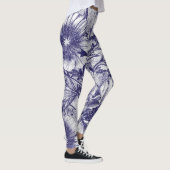 Blaue Skizze Blume Muster Leggings (Rechts)