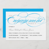 Blaue Skript-Verlobungs-Party Einladung (Vorne/Hinten)