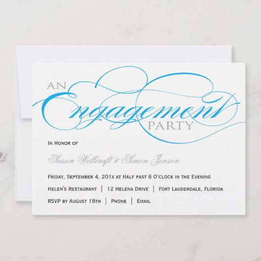 Blaue Skript-Verlobungs-Party Einladung (Vorderseite)