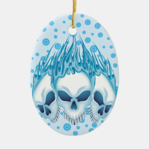 Blaue Skulls flammen Keramik Ornament
