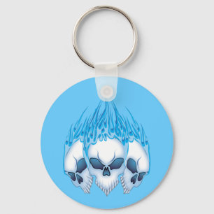 Blaue Skulls flammen Schlüsselanhänger