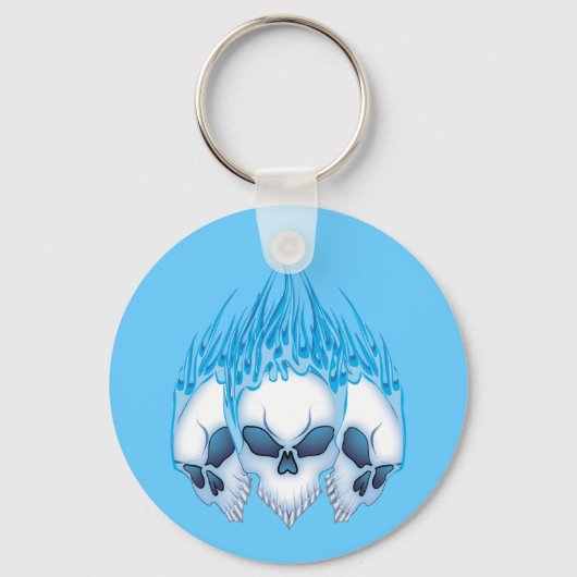 Blaue Skulls flammen Schlüsselanhänger (Vorderseite)