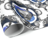BLAUE SKULLS VINTAGE KREEPITCHRISTMAS GESCHENKPAPIER (Rolleneckpunkt)