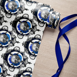 BLAUE SKULLS VINTAGE KREEPITCHRISTMAS GESCHENKPAPIER