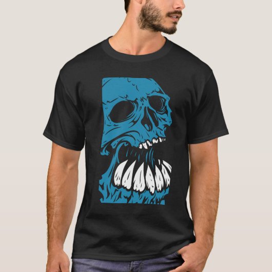 Blaue Skulpturen Cool drucken bei Bedarf T-Shirt (Vorderseite)