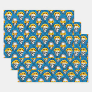 Blaue Skulpturen und Sonnenblumen, Design 1 Geschenkpapier Set