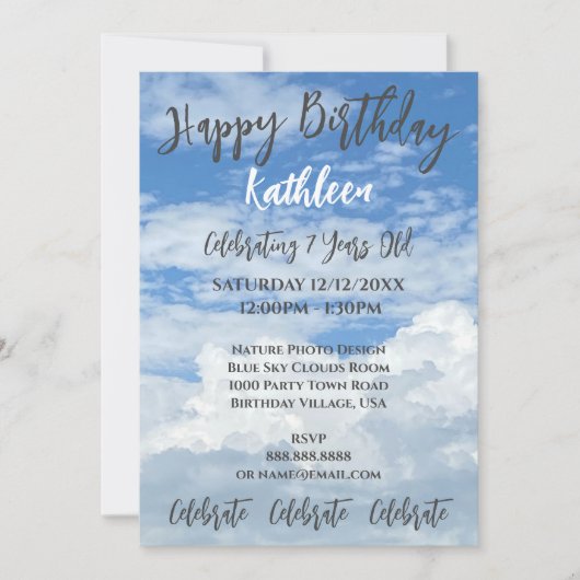 BLAUE SKY CLOUDS FOTO GEBURTSTAG EINLADUNG (Vorderseite)