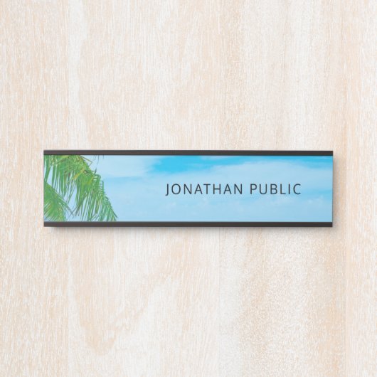 Blaue Sky-Palm-Blätter für moderne Naturelemente Türschild (Vorderseite )
