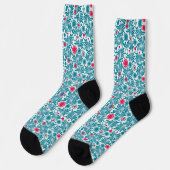 Blaue Socken im Vintage-Stil mit botanischem Muste (Linkes Detail)