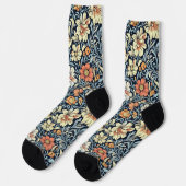 Blaue Socken im Vintage-Stil mit botanischem Muste (Linkes Detail)