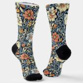 Blaue Socken im Vintage-Stil mit botanischem Muste (Gewinkelt)