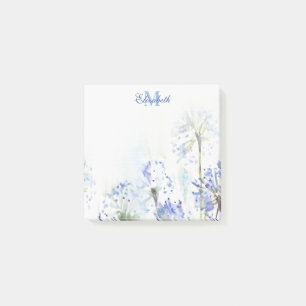 Blaue Sommer-Blume Aquarellzeichnung mit Monogramm Post-it Klebezettel
