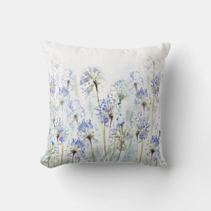Blaue Sommer-Blumen Watercolorskizze Kissen