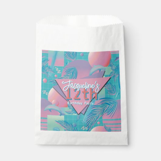 Blaue Sommer-Vaporwave-Sonnenuntergeburtstag Geschenktütchen (Vorderseite)