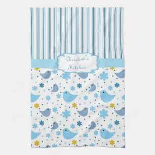 Blaue Sommer-Vögel und Blumen dekorative Küche Handtuch