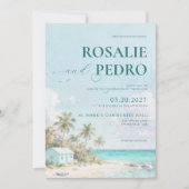 Blaue Sommerstrand-Wasserfarbe QR-Code-Hochzeit Einladung (Vorderseite)