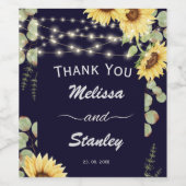 Blaue Sonnenblume Eukalyptus Lights Hochzeit Weinetikett (Einzelnes Label)