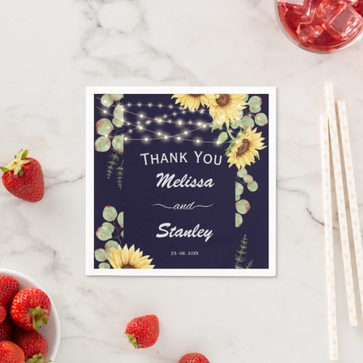 Blaue Sonnenblume Eukalyptus String Lights Hochzei Serviette (Beispiel)