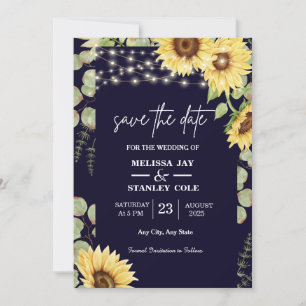 Blaue Sonnenblume Eukalyptus String Lights Save The Date