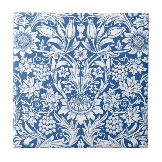 Blaue Sonnenblume mit Weintrauben Fliese (Vorderseite)