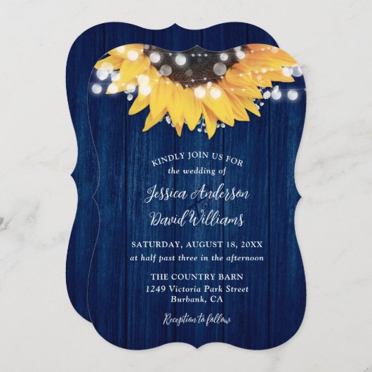 Blaue Sonnenblume Rustikale Brauerei Hochzeit Einladung (Vorne/Hinten)