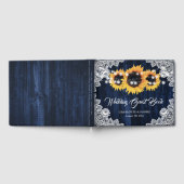 Blaue Sonnenblume Rustikale Hochzeit aus Holz Gästebuch (Voll)