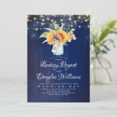 Blaue Sonnenblume Rustikale Hochzeitseinladungen Einladung (Stehend Vorderseite)