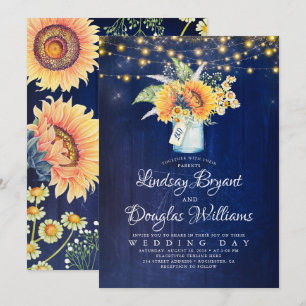 Blaue Sonnenblume Rustikale Hochzeitseinladungen Einladung