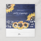 Blaue Sonnenblume Rustikale Holzleuchten Hochzeit Platzkarte (Außenseite Aufgefaltet)