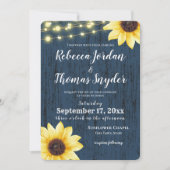 Blaue Sonnenblume und Lichter Rustikale Hochzeit Einladung (Vorderseite)