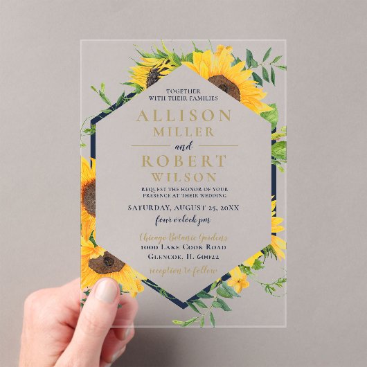 Blaue Sonnenblume Wasserfarbe Hochzeit rustikal Acryleinladungen (Insitu (Handheld))