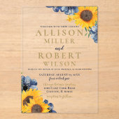 Blaue Sonnenblume Wasserfarbe Hochzeit rustikal Acryleinladungen (Vorderseite)