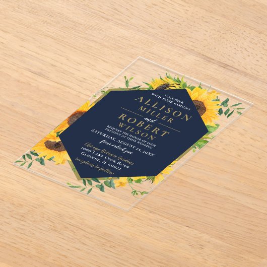 Blaue Sonnenblume Wasserfarbe Hochzeit rustikal Acryleinladungen (Ablage )