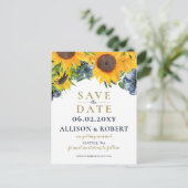 Blaue Sonnenblume Wasserfarbe Hochzeit rustikal Ankündigungspostkarte (Stehend Vorderseite)