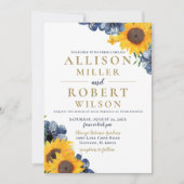 Blaue Sonnenblume Wasserfarbe Hochzeit rustikal Einladung (Vorderseite)