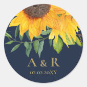 Blaue Sonnenblume Wasserfarbe Hochzeit rustikal Runder Aufkleber (Vorderseite)