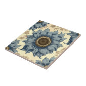 Blaue Sonnenblumen auf beigem Hintergrund Fliese (Seite)
