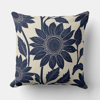 Blaue Sonnenblumen - Blockdruckweise Kissen