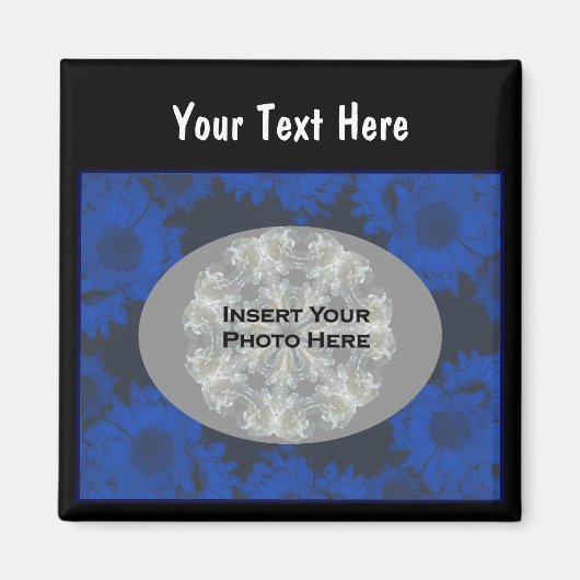 Blaue Sonnenblumen Design Blumenmuster Foto Magnet (Vorne)