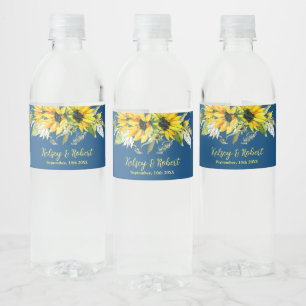 Blaue Sonnenblumen-Hochzeit Wasserflaschenetikett