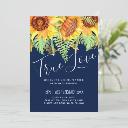 Blaue Sonnenblumen Hochzeitbudget (Stehend Vorderseite)