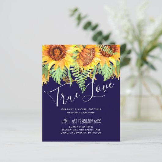 Blaue Sonnenblumen Hochzeitbudget (Stehend Vorderseite)