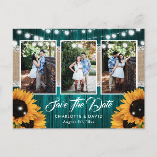 Blaue Sonnenblumen-Hochzeitsfoto Save The Date Ankündigungspostkarte