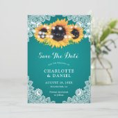 Blaue Sonnenblumen-Lichterkette Rustikale Florale  Save The Date (Stehend Vorderseite)