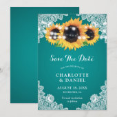 Blaue Sonnenblumen-Lichterkette Rustikale Florale  Save The Date (Vorne/Hinten)