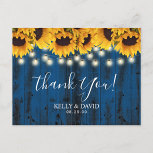 Blaue Sonnenblumen Rustikale Hochzeit Dankeschön Postkarte